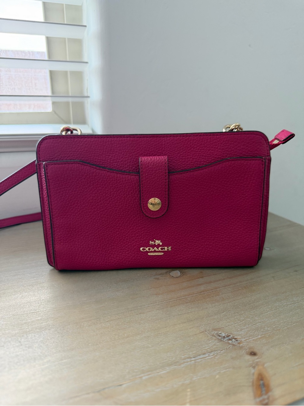 Coach Pebble Leather Crossbody in Fuchsia